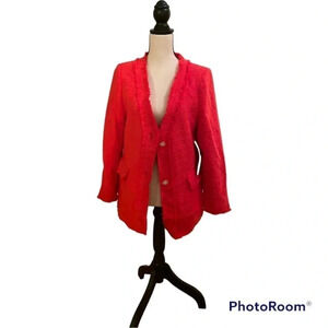 The Look Sunord Trendsetter Tweed Jacket 100% Cotton Orange Lined Button Front L